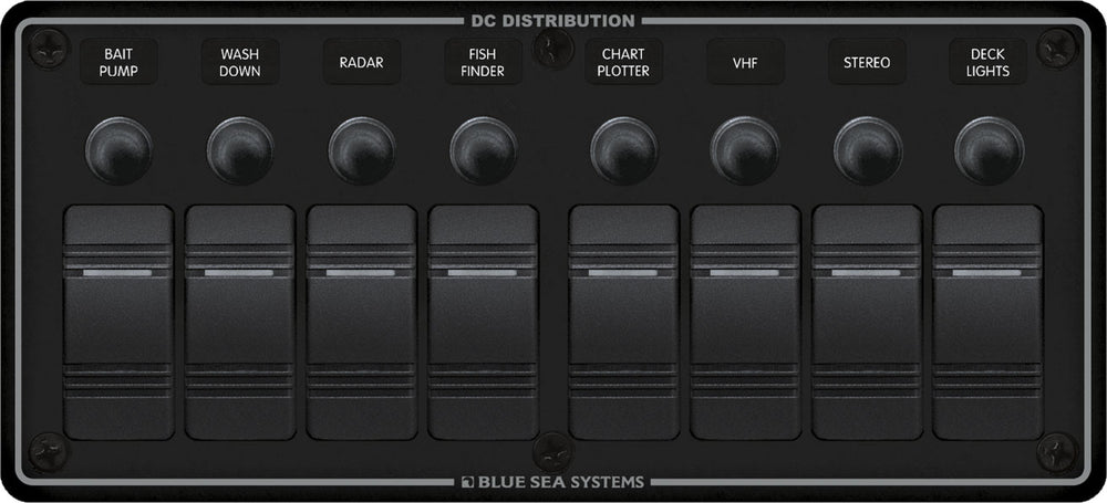 Blue Sea Water Resistant Circuit Breaker Panel 8 Position-Black
