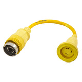 Hubbell Adapter, Marine, Molded, Straight Blade, 30A 125V Locking Female L5-30R to 50A 125V Locking Male, Yellow Shorepower