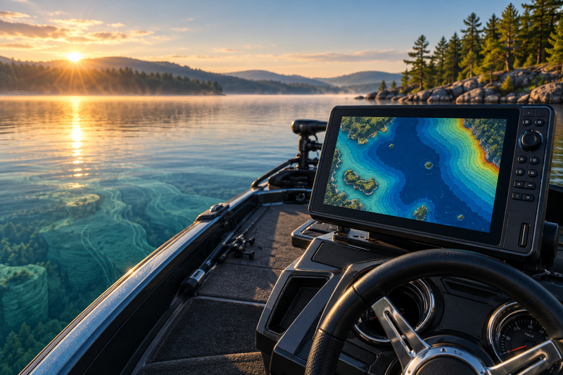 Humminbird LakeMaster VX Premium contour mapping on a freshwater boat display
