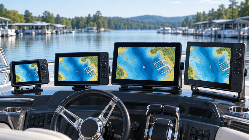 Multiple compatible marine displays showing freshwater contour maps
