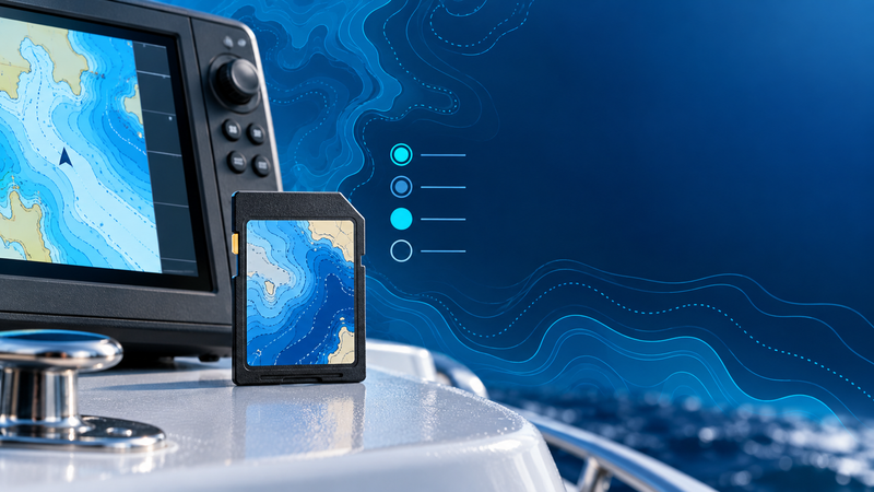 Legacy marine chartplotter, map card, and nautical charts used to research Humminbird legacy cartography