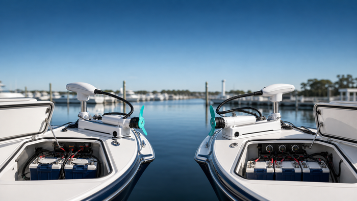 Comparison of 24V and 36V bow-mounted GPS trolling motor systems with two-battery and three-battery marine configurations