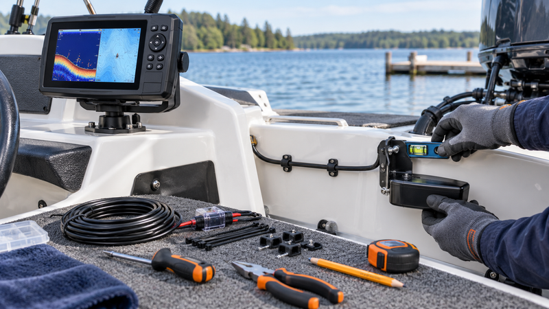 PiranhaMAX fish finder and transom transducer installation setup