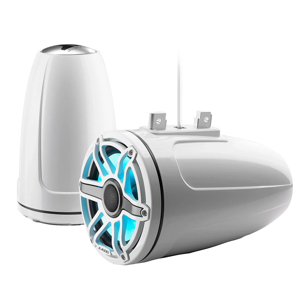 JL Audio M6 Series 7.7" Enclosed Tower Coaxial System w/Gloss White Classic Grille &amp; Transflective&trade; LED Lighting - M6-770ETXv3-Gw-S-GwGw-i