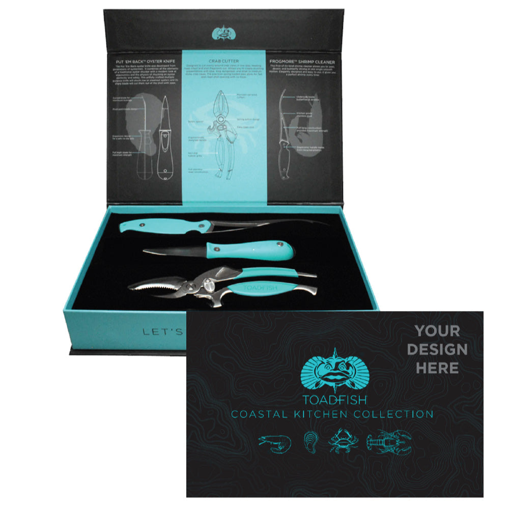 Toadfish Custom Engraved Coastal Kitchen Collection - Oyster Knife, Shrimp Cleaner & Crab Cutter - Seafood Tools Are NOT