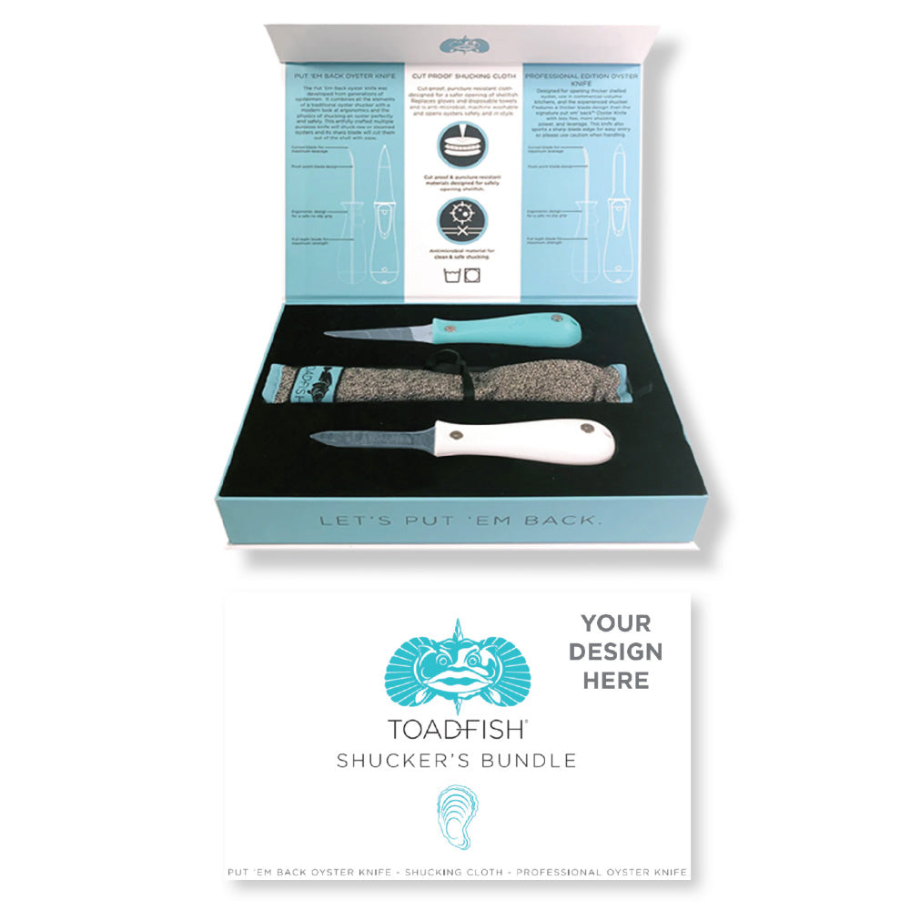 Toadfish Custom Engraved Shucker's Bundle - Teal Put 'Em Back Oyster Knife, Professional Oyster Knife & Cut-Proof Shucking