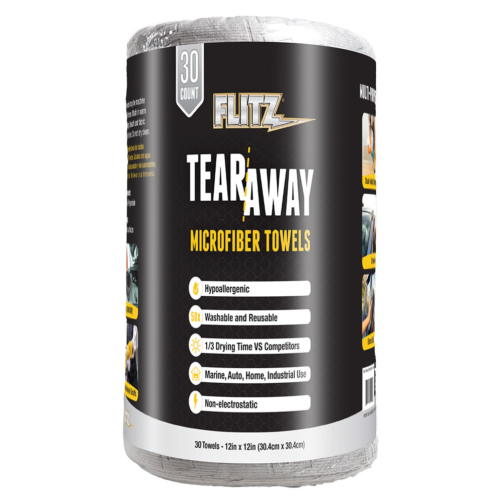 Flitz 12" x 12" Tear-Away Microfiber Towels - Grey *30-Pack