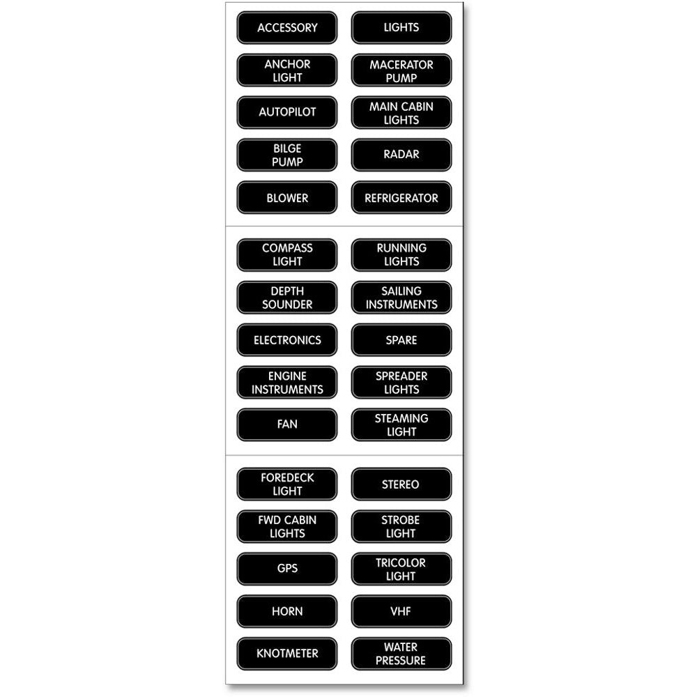 Blue Sea 8030 DC Panel Basic 30 Label Set MPN-8030