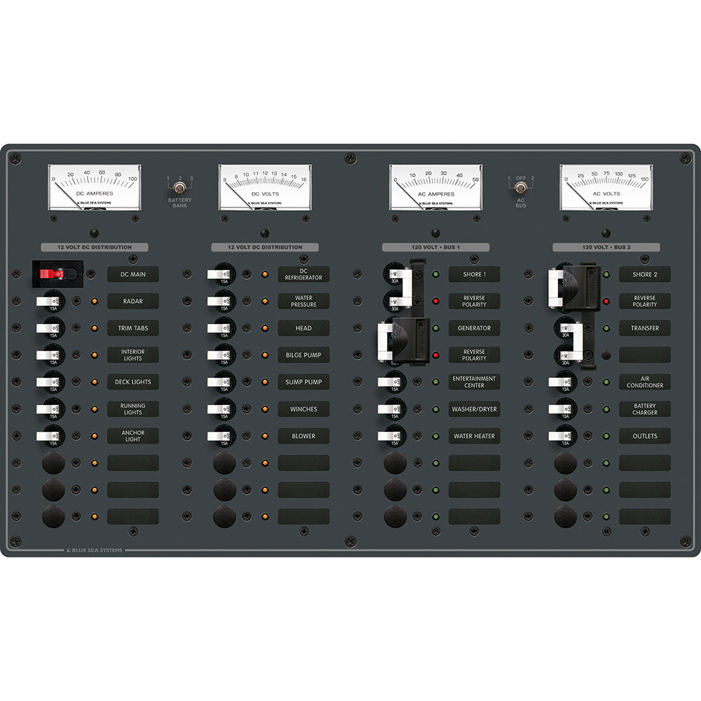 Blue Sea 8086 AC 3 Sources +12 Positions/DC Main +19 Position Toggle Circuit Breaker Panel - White Switches MPN-8086