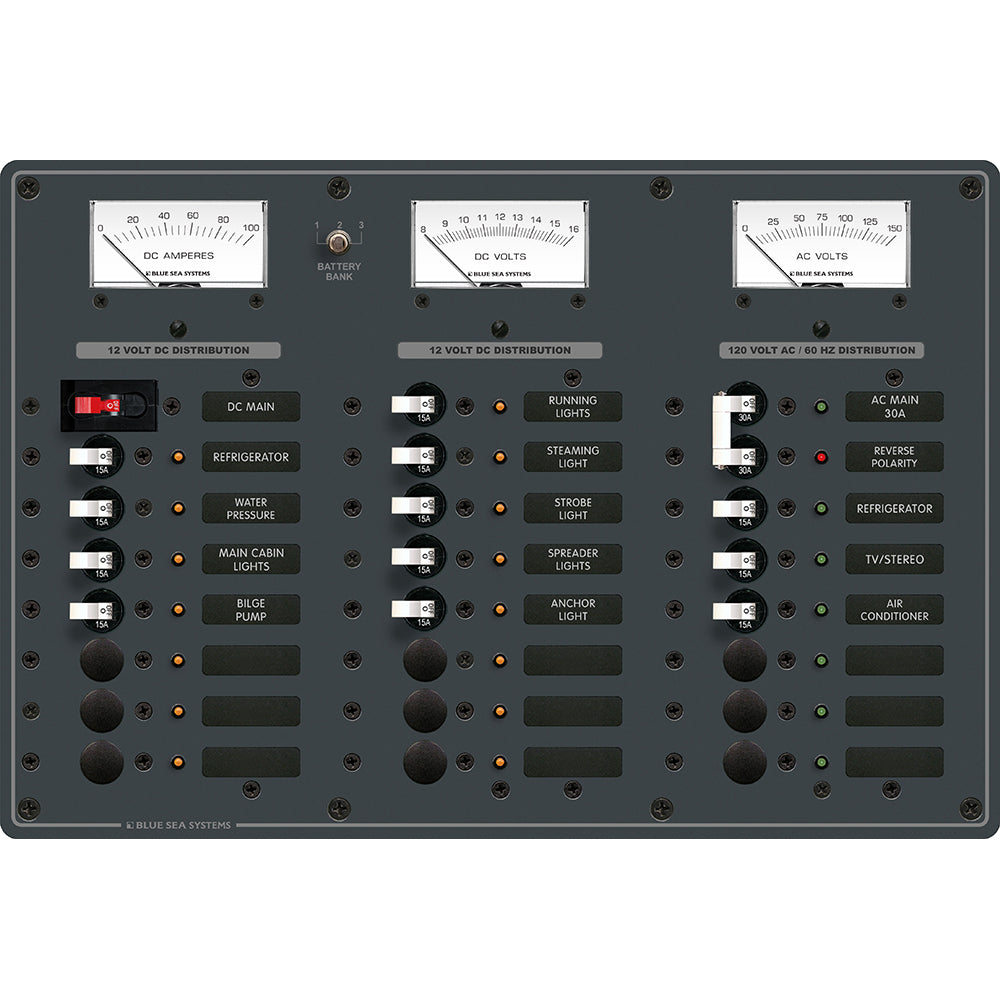 Blue Sea 8084 AC Main +6 Positions/DC Main +15 Positions Toggle Circuit Breaker Panel - White Switches MPN-8084