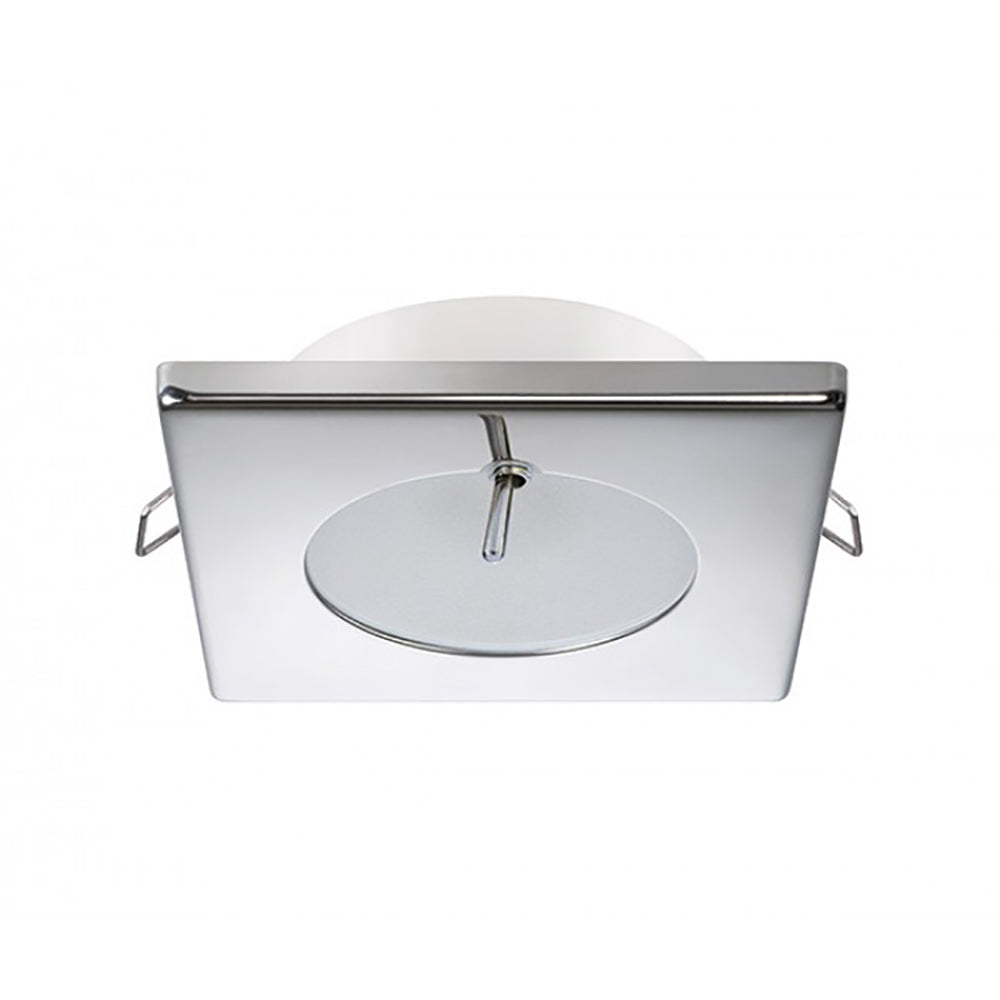 Quick Bryan CS Downlight LED - 2W, IP40, Spring Mounted w/Switch - Square Stainless Bezel, Round Warm White Light