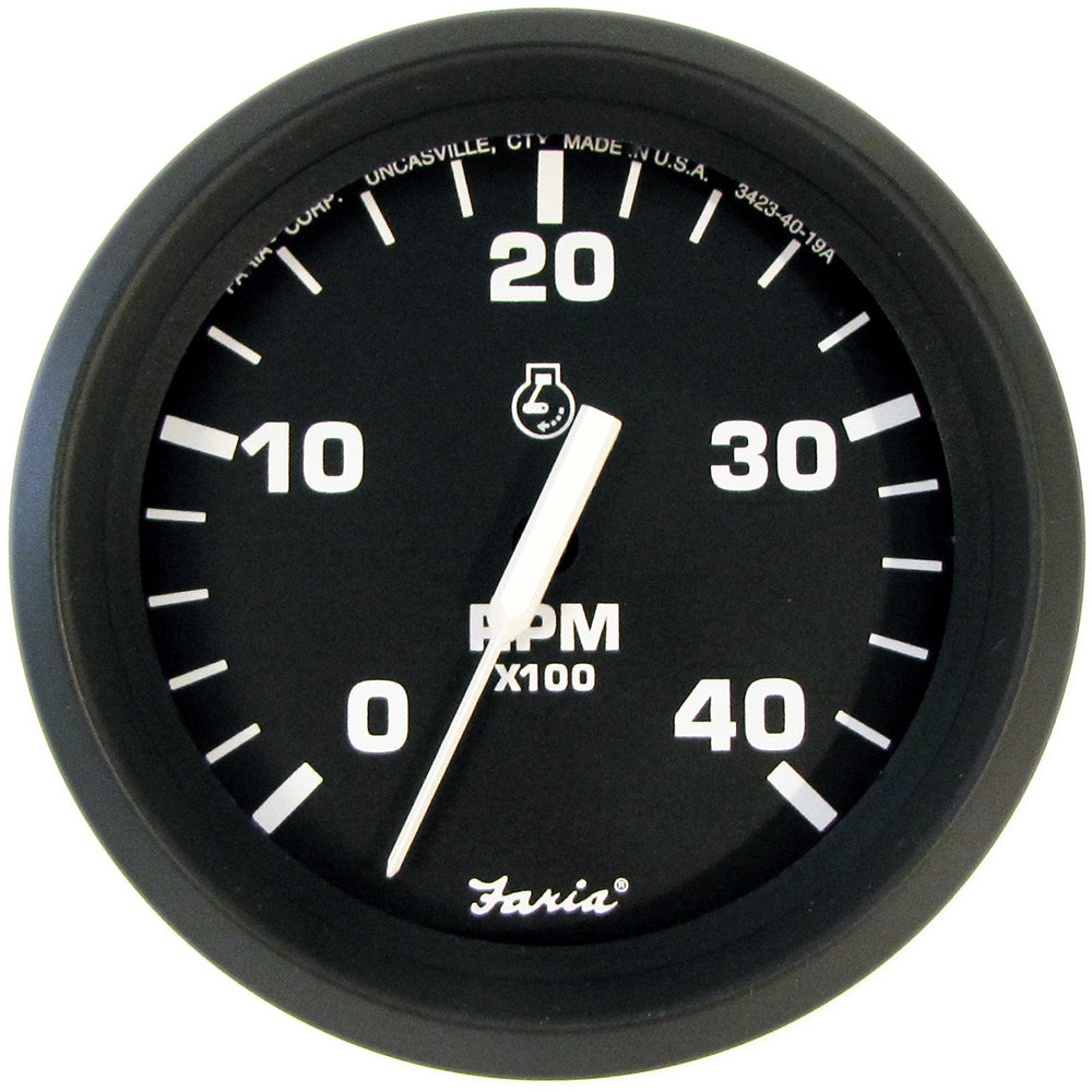 Faria 4" Tachometer Euro Style Black w/White Letters 4000RPM Diesel Mechanical Take Off &amp; Variable Ratio Alt.