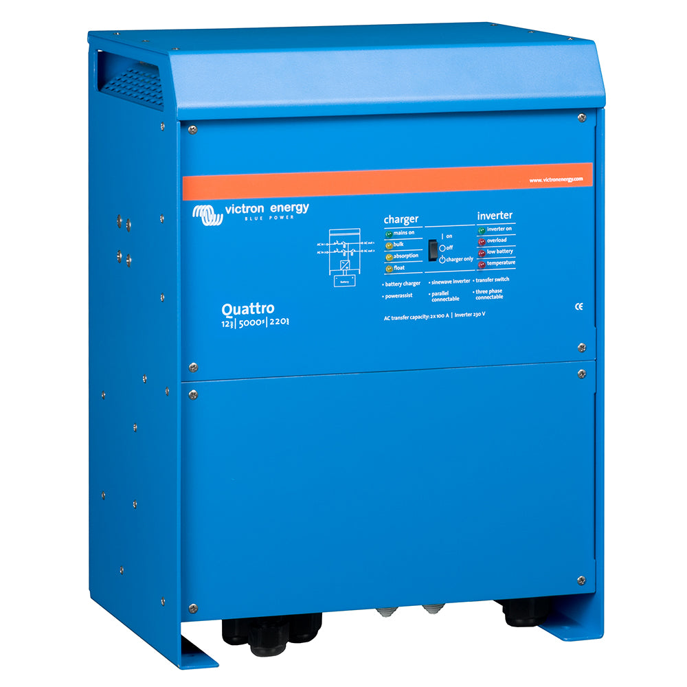 Victron Quattro Inverter/Charger 12 VDC - 5000W -Dual 100AMP 120VAC Inputs - Auto Transfer Switch - 200AMP Battery Charger