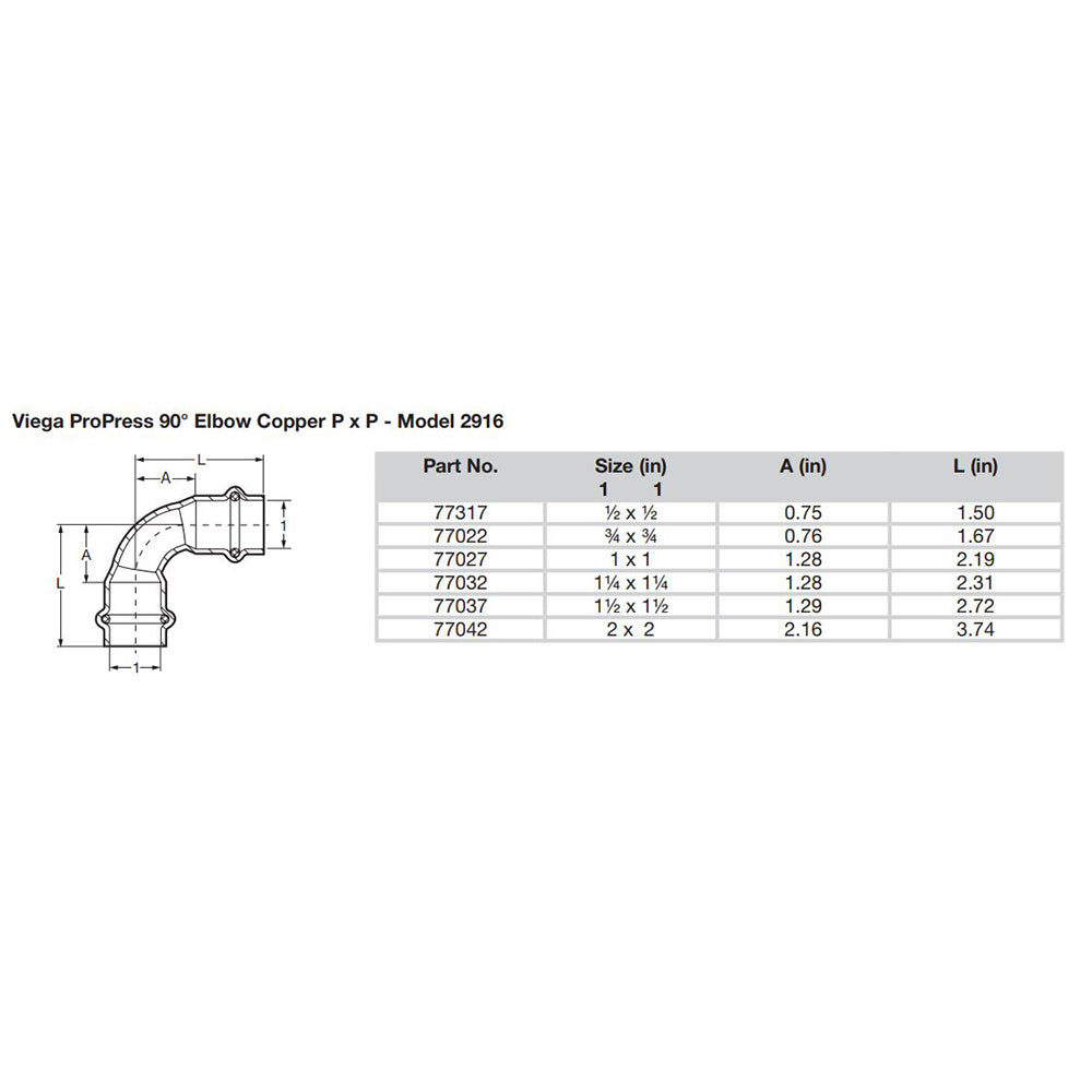Viego ProPress 3/4" - 90° Copper Elbow - Double Press Connection - Smart Connect Technology