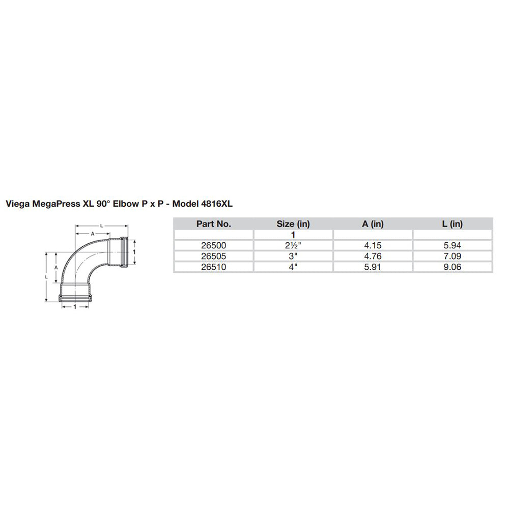 Viega MegaPress 2-1/2" 90° Carbon Steel Elbow w/FKM - Double Press Connection - Smart Connect Technology