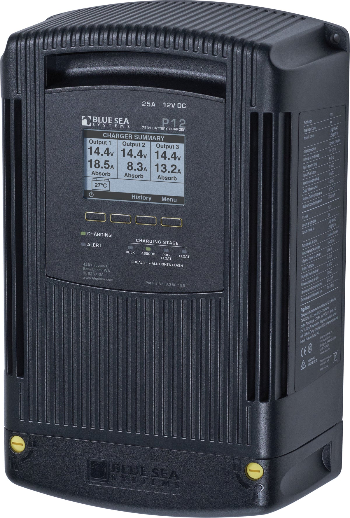 Blue Sea P12 Battery Charger 12v Output 120/230V Input 25Amp 3 Bank