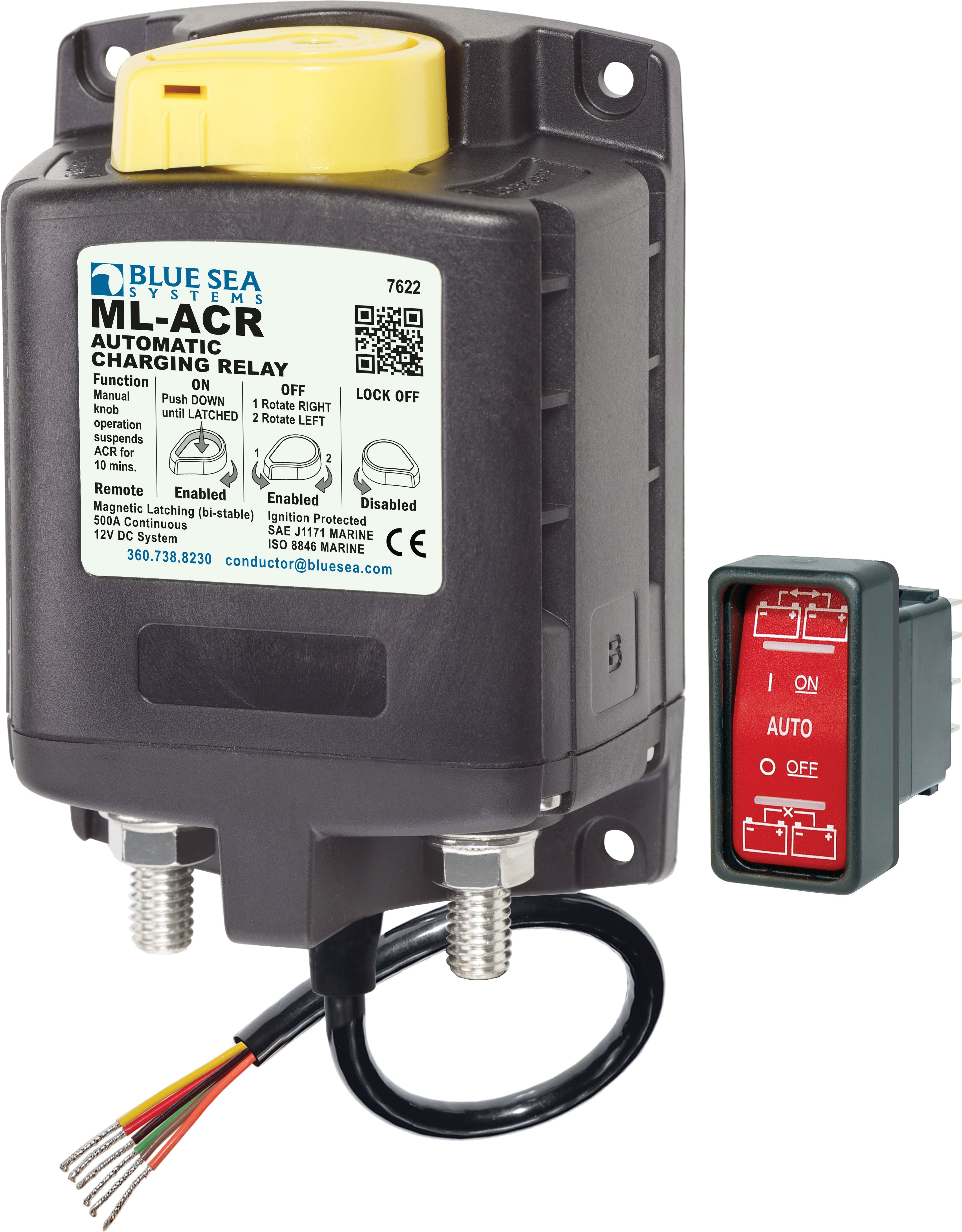 Blue Sea ML-ACR Automatic Charging Relay with Manual Control 12vDC 500A