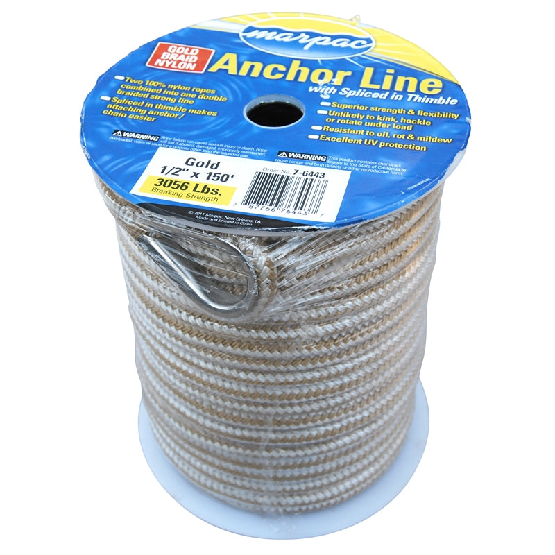 Marpac Anchor Line Nyl Dbl/Brd 3/8"X150' Gld/Wh Anchoring - view 2