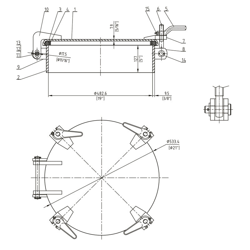 DROP BOLT HATCH RND 19" RAISED 5" 4 DOG MPN-DB343-19R-A
