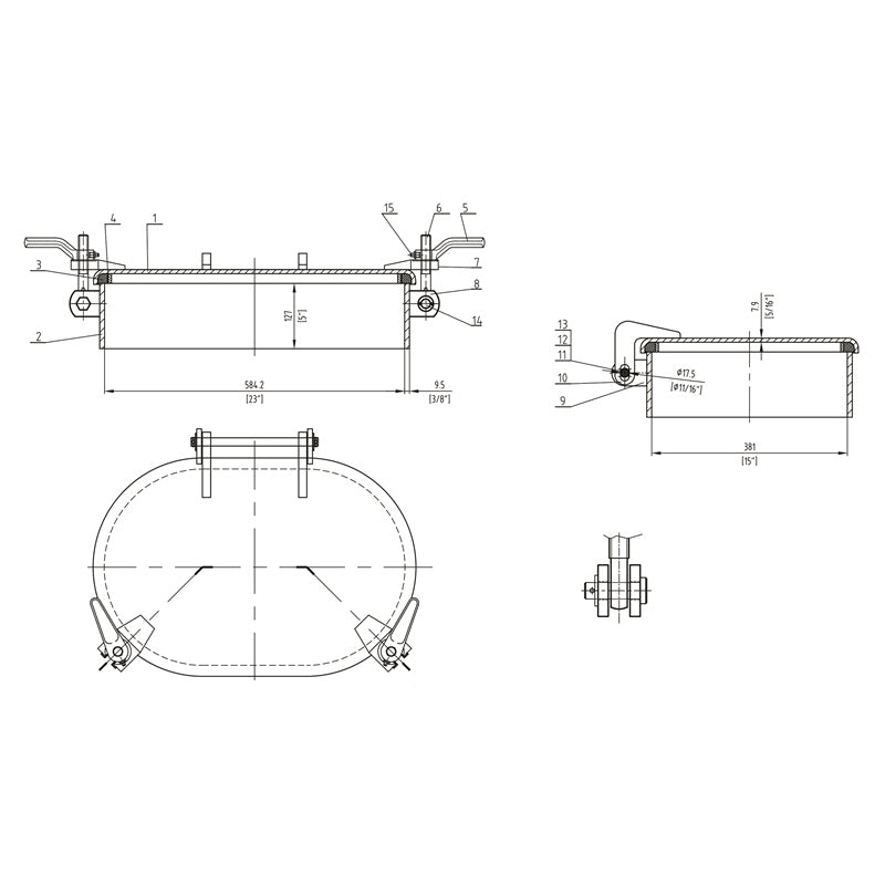 DROP BOLT HATCH 15"X23" RAISED 5" 2 DOG MPN-DB274-1523A