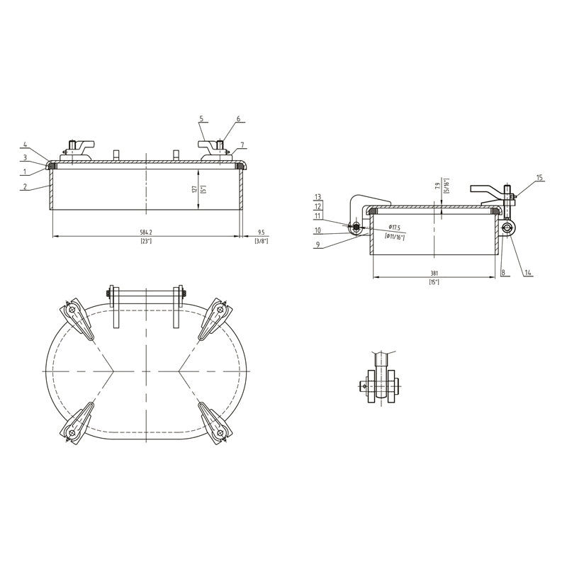 DROP BOLT HATCH 15"X23" RAISED 5" 4 DOG MPN-HDB-1523(RC)