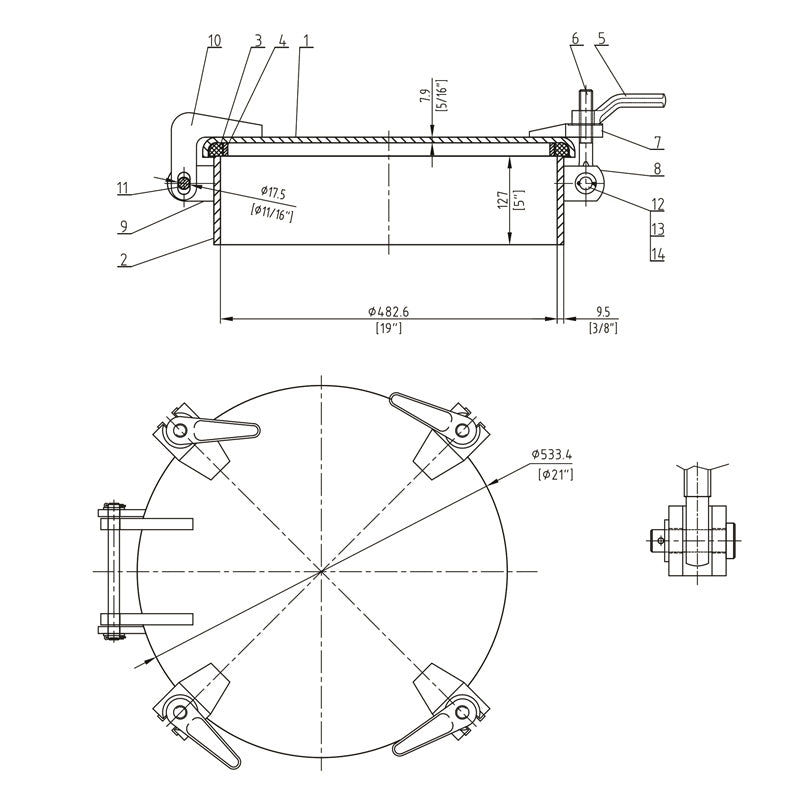 DROP BOLT HATCH RND 19" RSD 5"" 4 DOG SS MPN-SS343-19R-A
