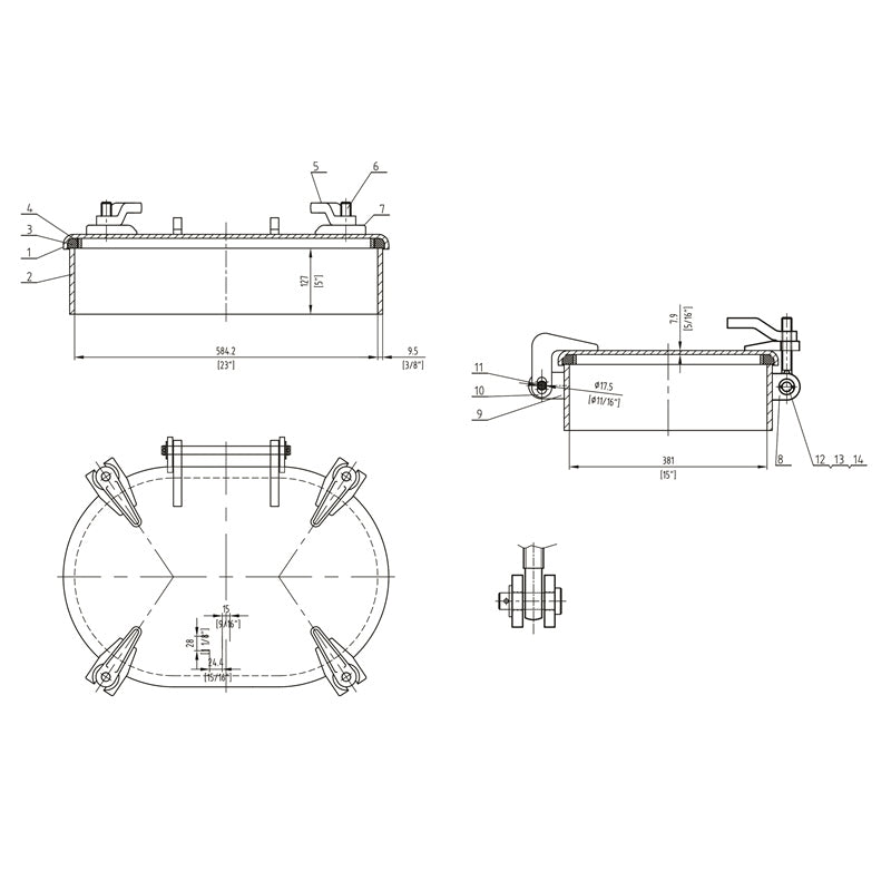 DROP BOLT HATCH 15X23" RSD 5" 4 DOG SS MPN-SS174-1523A