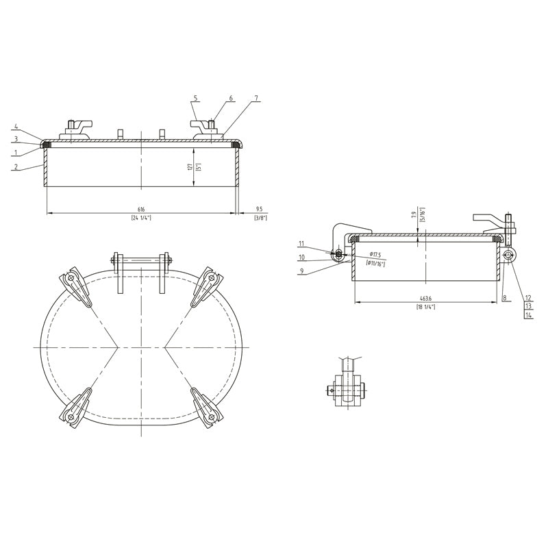 DROP BOLT HATCH 18"X24" RSD 5" 4 DOG SS MPN-SS464-1824A