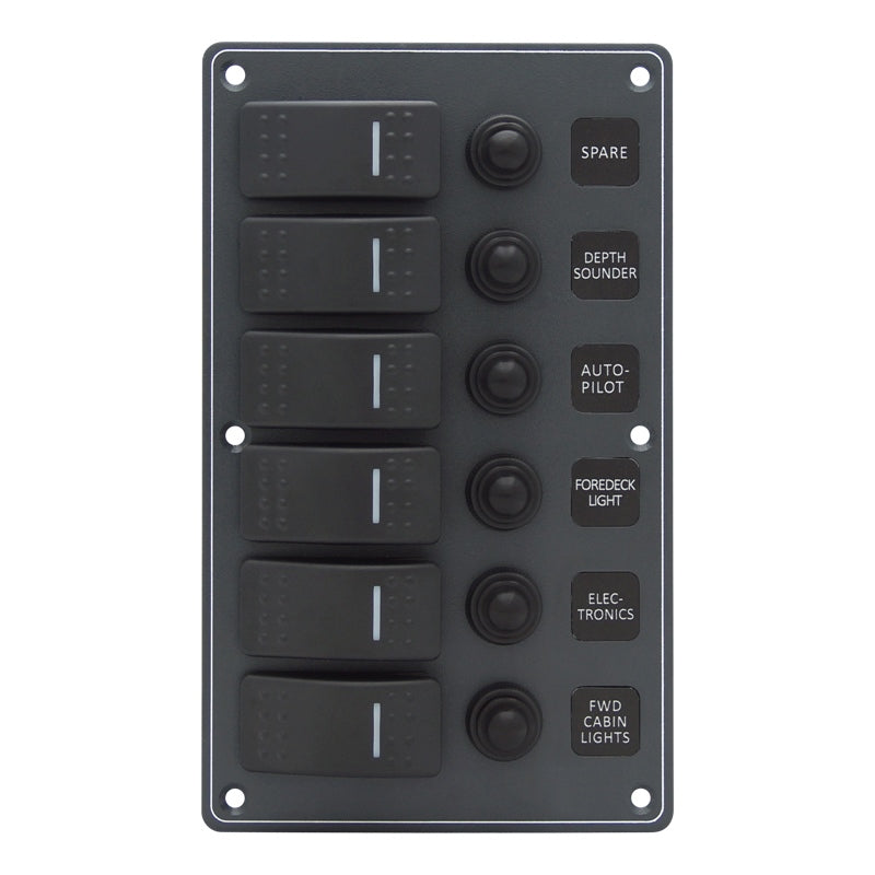 SWITCH PANEL ILUM/ROCKER 6G W/BREAKER