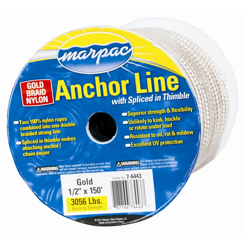 ANCHOR LINE NYL DBL/BRD 3/8"X150' GLD/WH