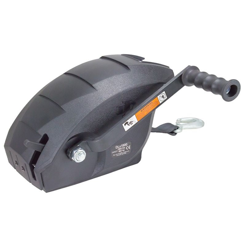 Single Speed Trailer Winch 1900lb Capacity with 20 Foot Strap and 9.5 Inch Handle Black Zinc - Mariners Warehouse